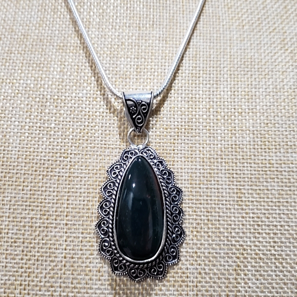 Bloodstone gemstone, 925 silver necklace - Picture 5 of 12